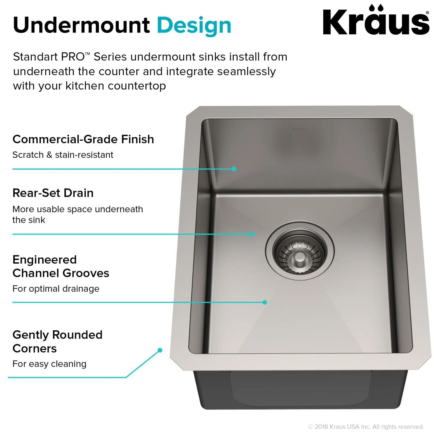 KRAUS 14" Undermount Single Bowl Stainless Steel Kitchen Bar Sink