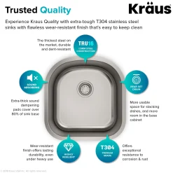 KRAUS 20" Undermount Single Bowl 16 Gauge Stainless Steel Kitchen Sink with NoiseDefend Soundproofing