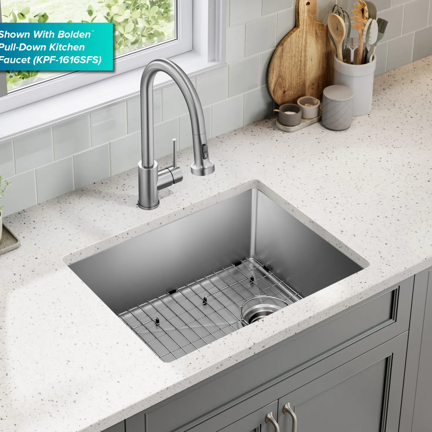 KRAUS 25” Undermount Single Bowl Side-Drain Stainless Kitchen Sink