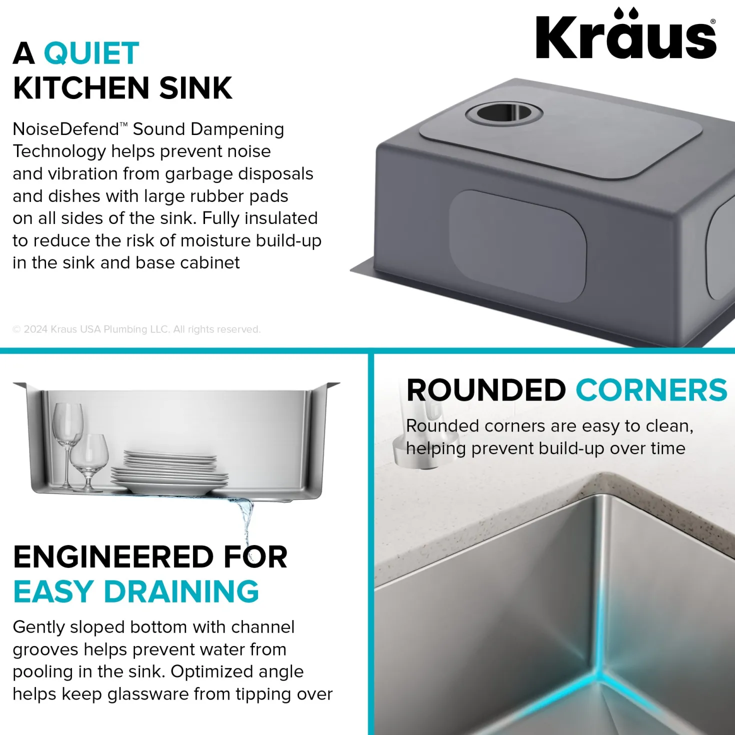 KRAUS 25” Undermount Single Bowl Side-Drain Stainless Kitchen Sink