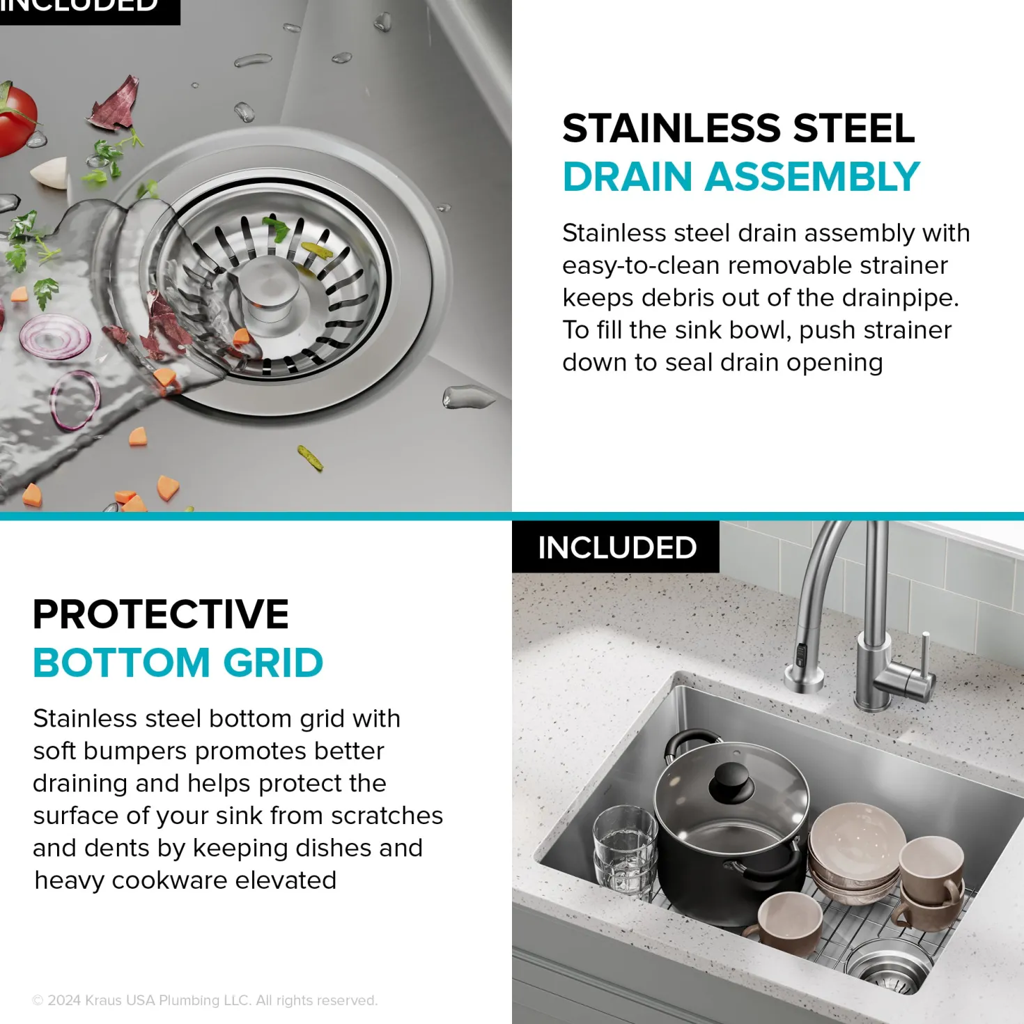 KRAUS 25” Undermount Single Bowl Side-Drain Stainless Kitchen Sink