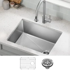 KRAUS 25” Undermount Single Bowl Side-Drain Stainless Kitchen Sink