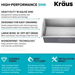 KRAUS 33” Undermount Single Bowl Stainless Steel Kitchen Sink