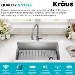 KRAUS 33” Undermount Single Bowl Stainless Steel Kitchen Sink