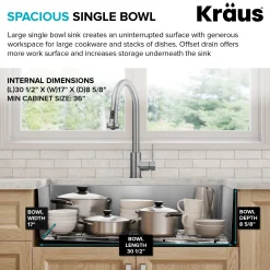 KRAUS 33” Undermount Single Bowl Stainless Steel Kitchen Sink