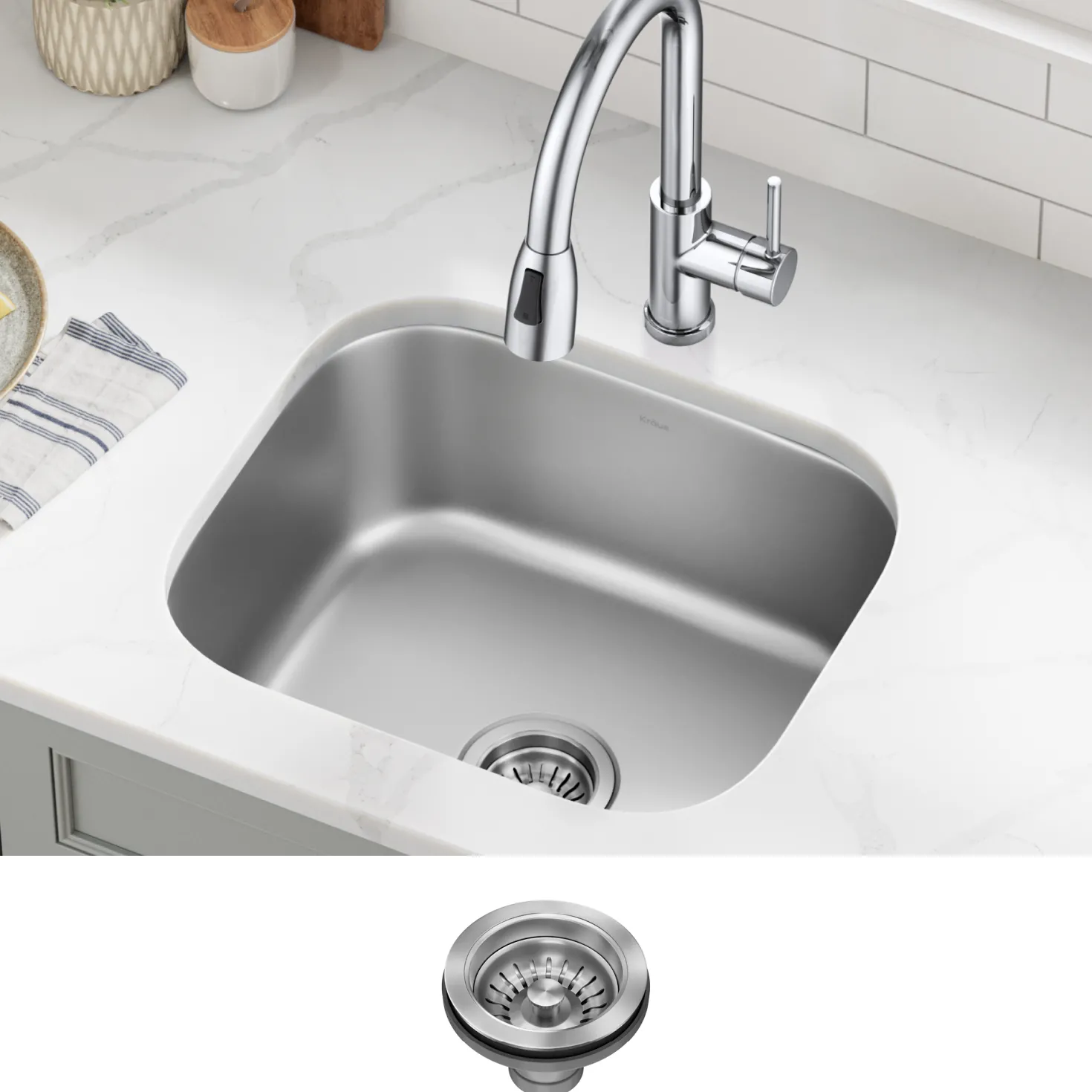 KRAUS 20" Undermount Single Bowl Stainless Steel Kitchen Sink