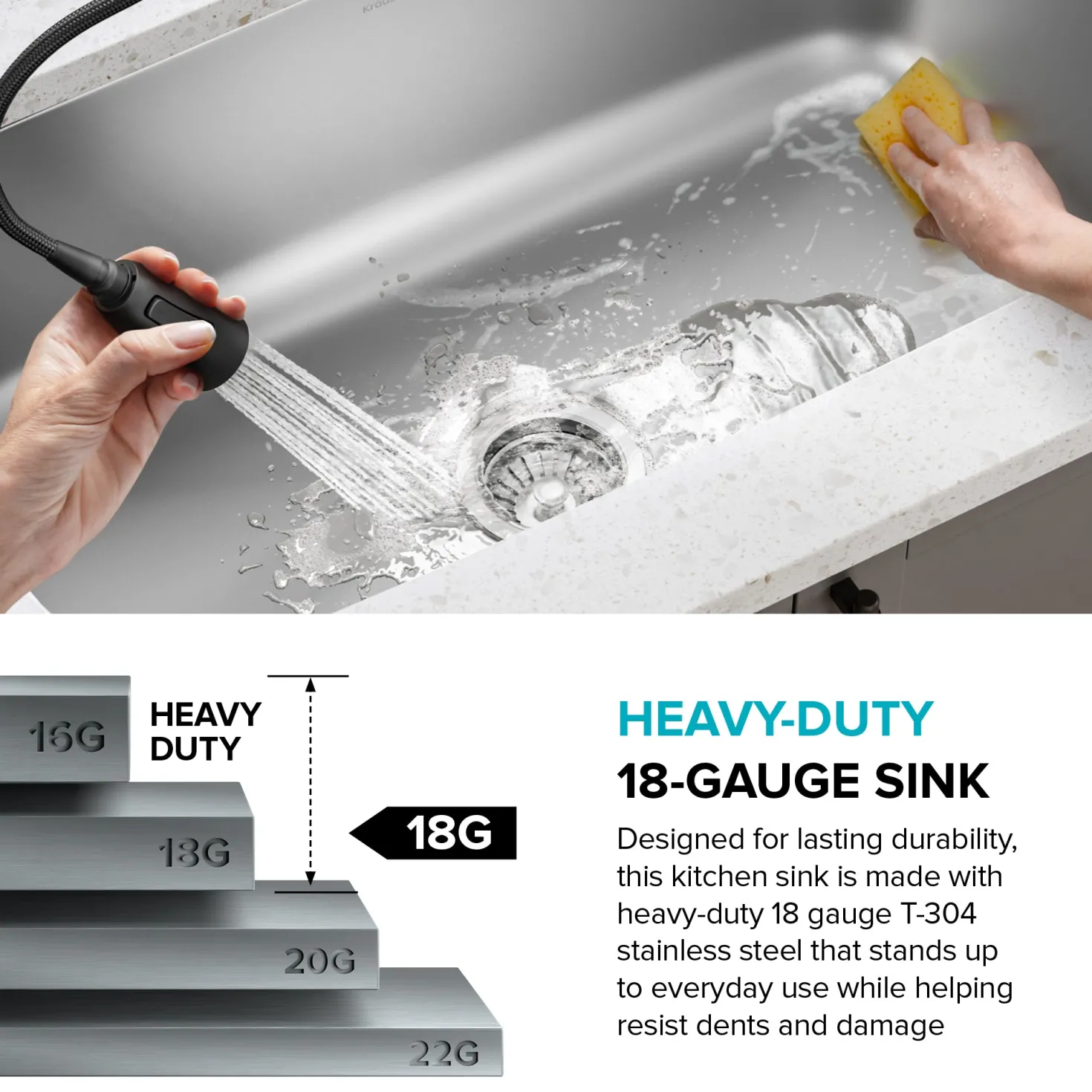 KRAUS 20" Undermount Single Bowl Stainless Steel Kitchen Sink