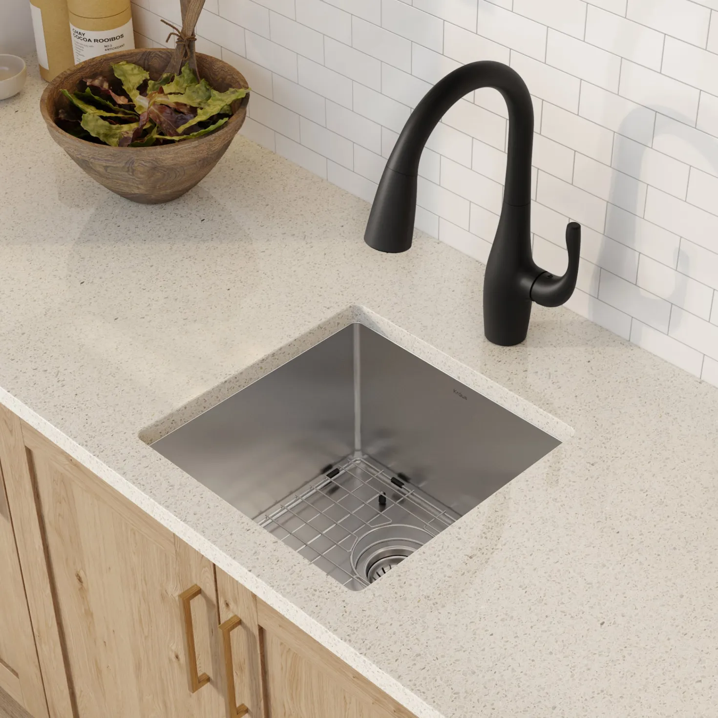 KRAUS 17" Undermount Single Bowl Stainless Steel Kitchen Bar Sink