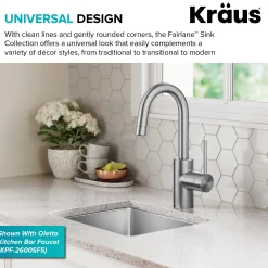 KRAUS 15” Undermount Single Bowl Stainless Steel Kitchen Bar Sink