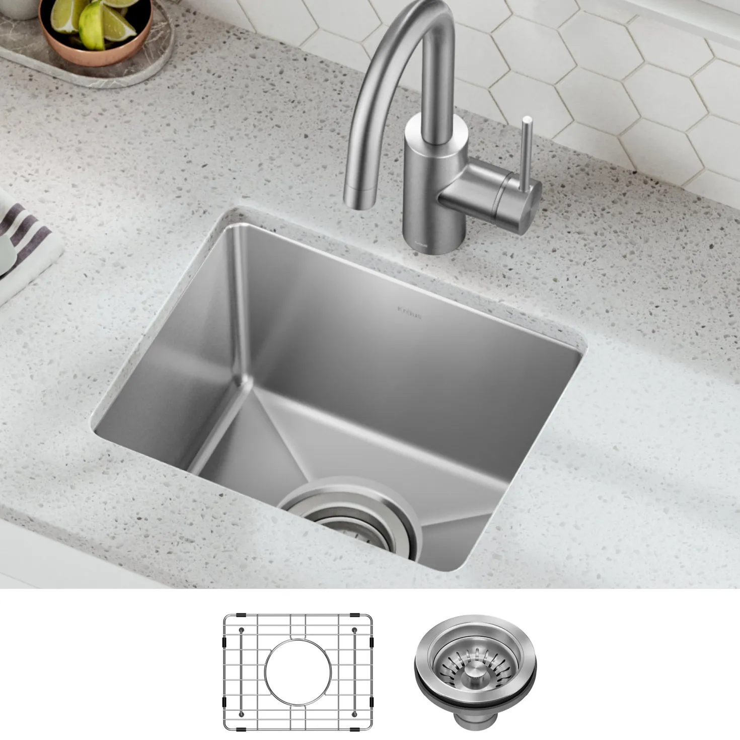 KRAUS 15” Undermount Single Bowl Stainless Steel Kitchen Bar Sink