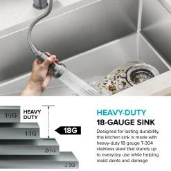KRAUS 15” Undermount Single Bowl Stainless Steel Kitchen Bar Sink