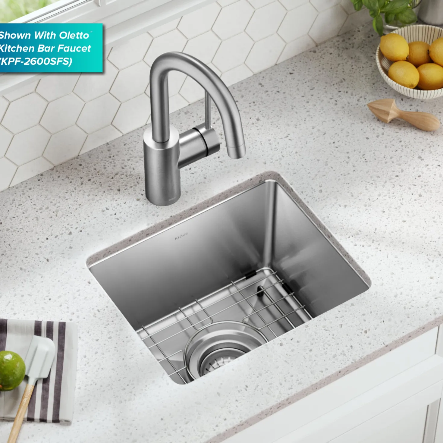 KRAUS 15” Undermount Single Bowl Stainless Steel Kitchen Bar Sink