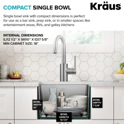 KRAUS 15” Undermount Single Bowl Stainless Steel Kitchen Bar Sink