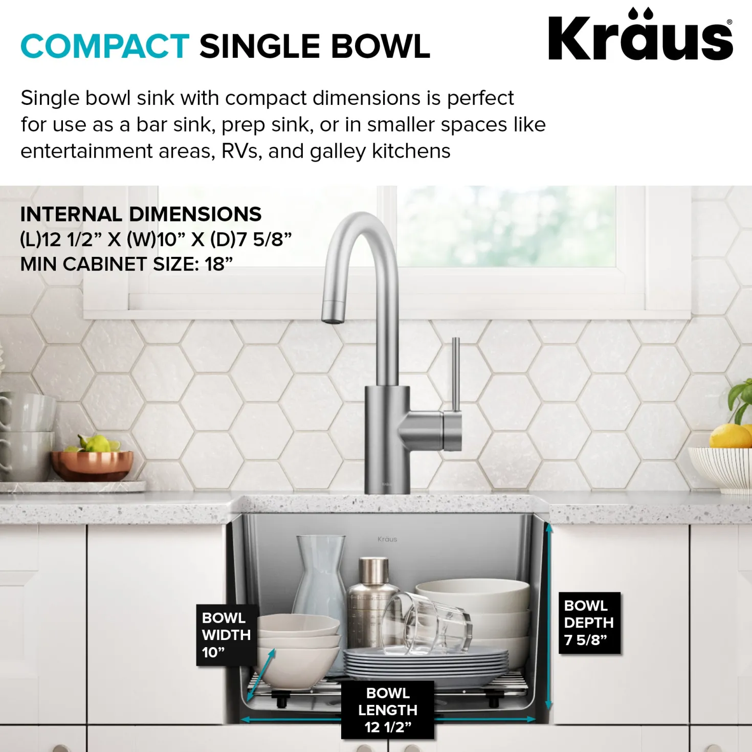KRAUS 15” Undermount Single Bowl Stainless Steel Kitchen Bar Sink