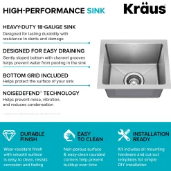 KRAUS 15” Undermount Single Bowl Stainless Steel Kitchen Bar Sink