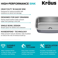 KRAUS 31" Undermount Single Bowl Stainless Steel Kitchen Sink