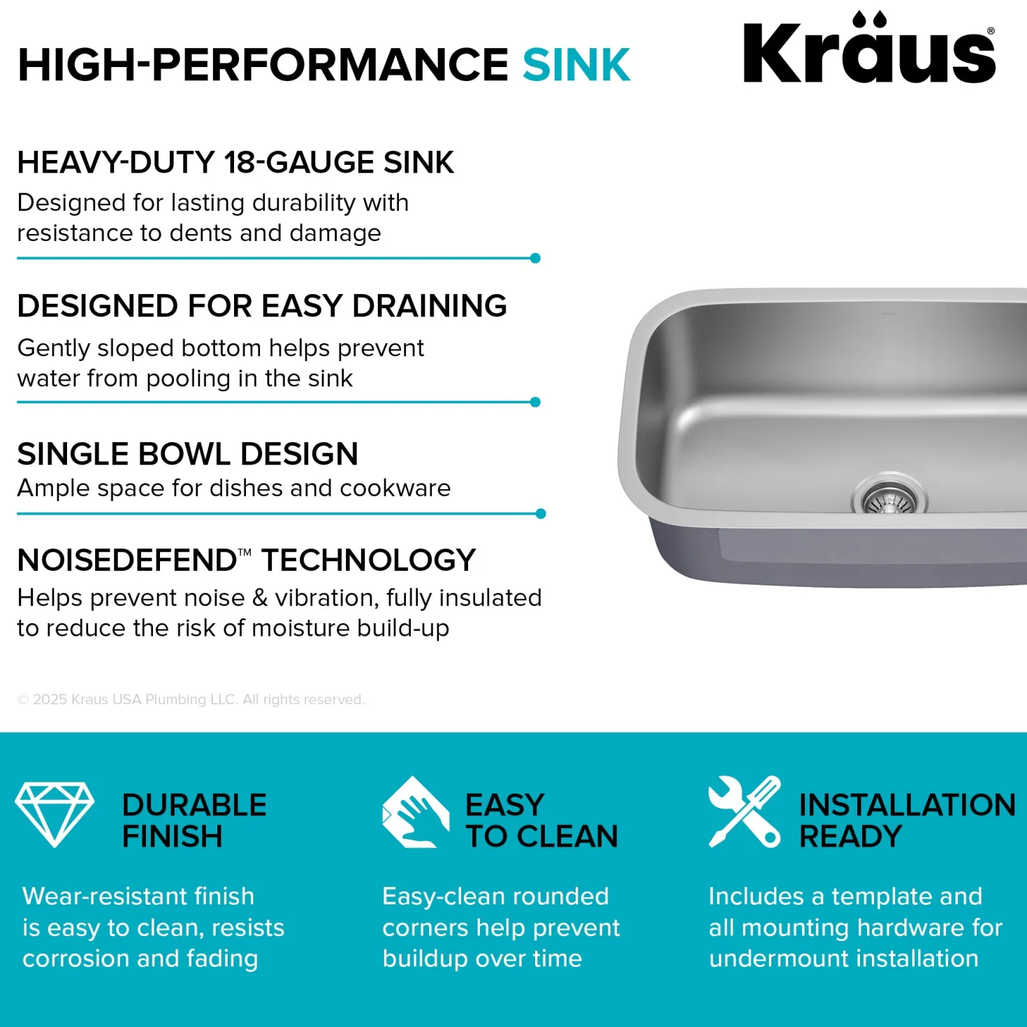 KRAUS 31" Undermount Single Bowl Stainless Steel Kitchen Sink