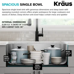 KRAUS 31" Undermount Single Bowl Stainless Steel Kitchen Sink