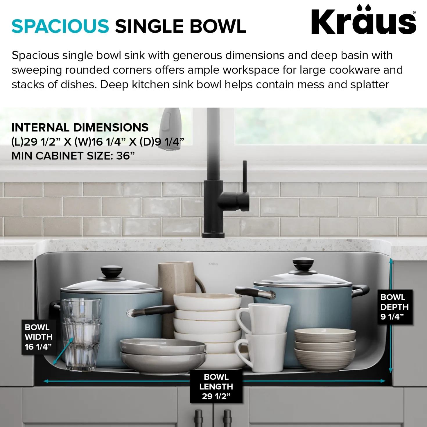 KRAUS 31" Undermount Single Bowl Stainless Steel Kitchen Sink