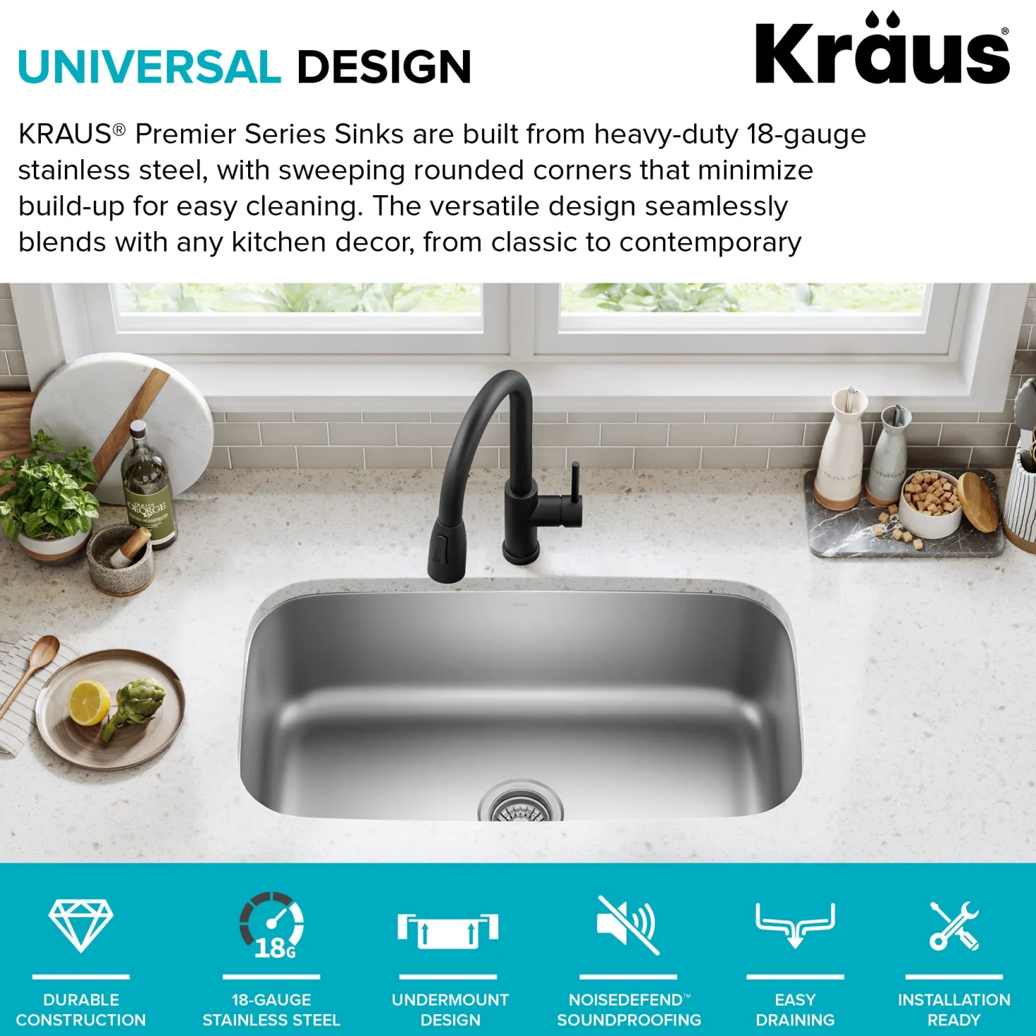 KRAUS 31" Undermount Single Bowl Stainless Steel Kitchen Sink