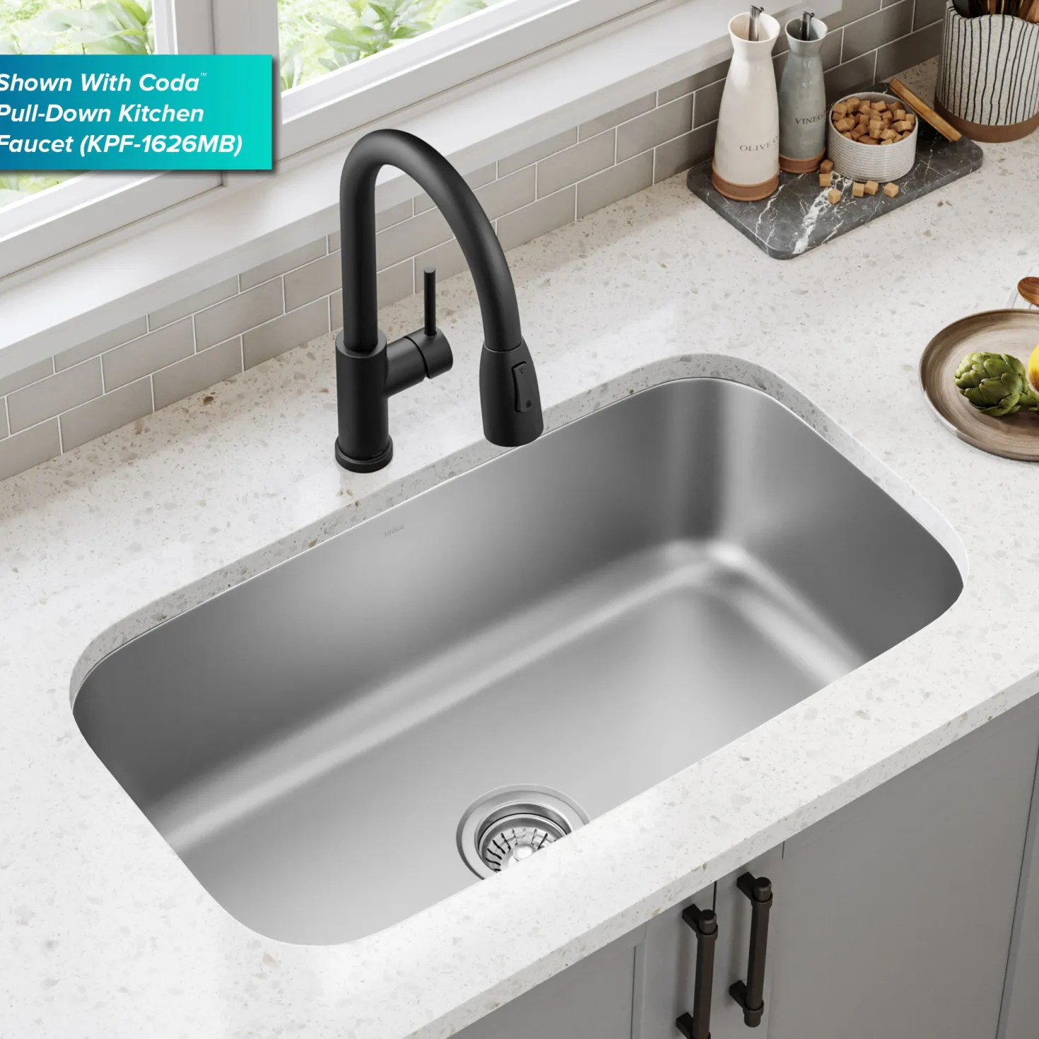 KRAUS 31" Undermount Single Bowl Stainless Steel Kitchen Sink