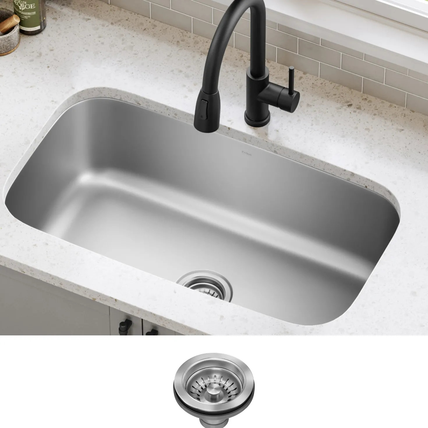 KRAUS 31" Undermount Single Bowl Stainless Steel Kitchen Sink