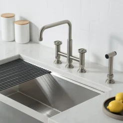 KRAUS Urbix Bridge Kitchen Faucet with Side Sprayer in Spot Free Stainless Steel