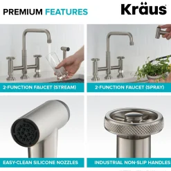 KRAUS Urbix Bridge Kitchen Faucet with Side Sprayer in Spot Free Stainless Steel