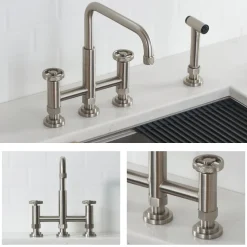 KRAUS Urbix Bridge Kitchen Faucet with Side Sprayer in Spot Free Stainless Steel