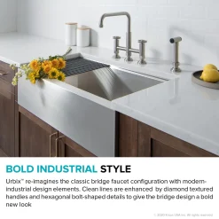 KRAUS Urbix Bridge Kitchen Faucet with Side Sprayer in Spot Free Stainless Steel