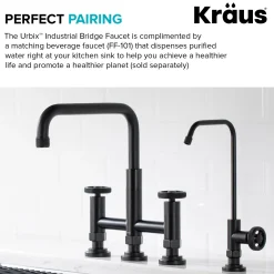 KRAUS Urbix Bridge Kitchen Faucet with Side Sprayer in Matte Black