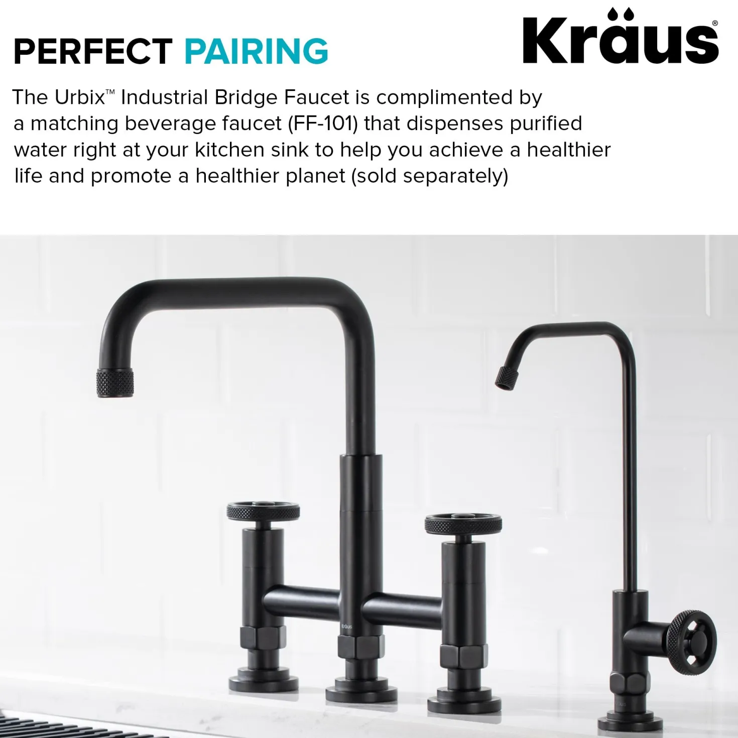 KRAUS Urbix Bridge Kitchen Faucet with Side Sprayer in Matte Black