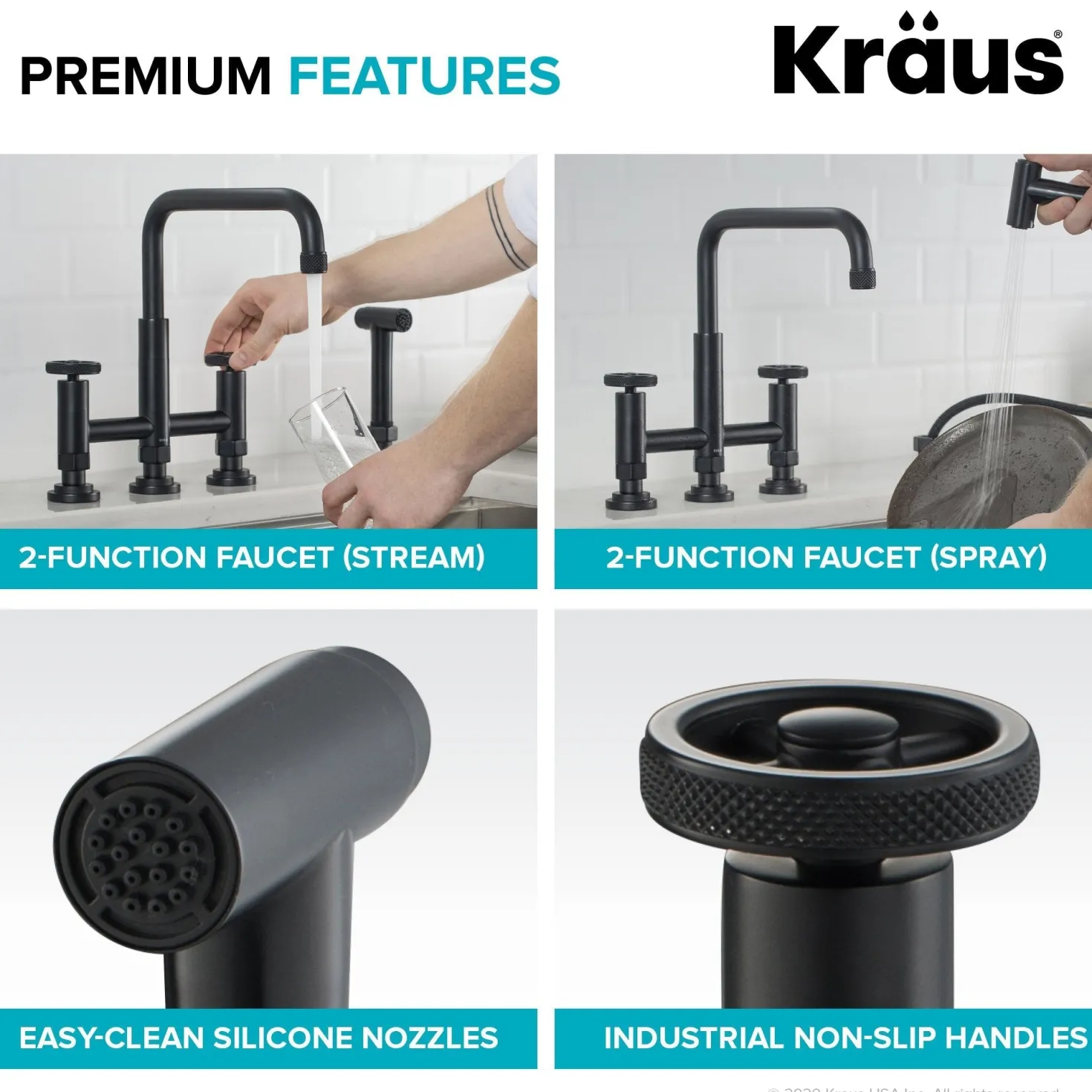 KRAUS Urbix Bridge Kitchen Faucet with Side Sprayer in Matte Black