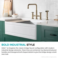 KRAUS Urbix Bridge Kitchen Faucet with Side Sprayer in Brushed Gold