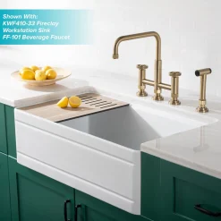 KRAUS Urbix Bridge Kitchen Faucet with Side Sprayer in Brushed Gold
