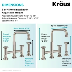 KRAUS Urbix Bridge Kitchen Faucet with Side Sprayer in Matte Black/Red