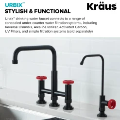 KRAUS Urbix Drinking Water Dispenser Kitchen Faucet in Matte Black/Red