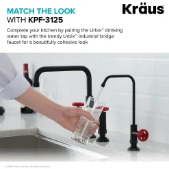 KRAUS Urbix Drinking Water Dispenser Kitchen Faucet in Matte Black/Red