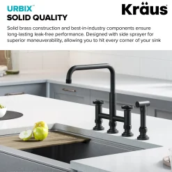 KRAUS Urbix Industrial Bridge Kitchen Faucet & Water Filter Faucet in Matte Black