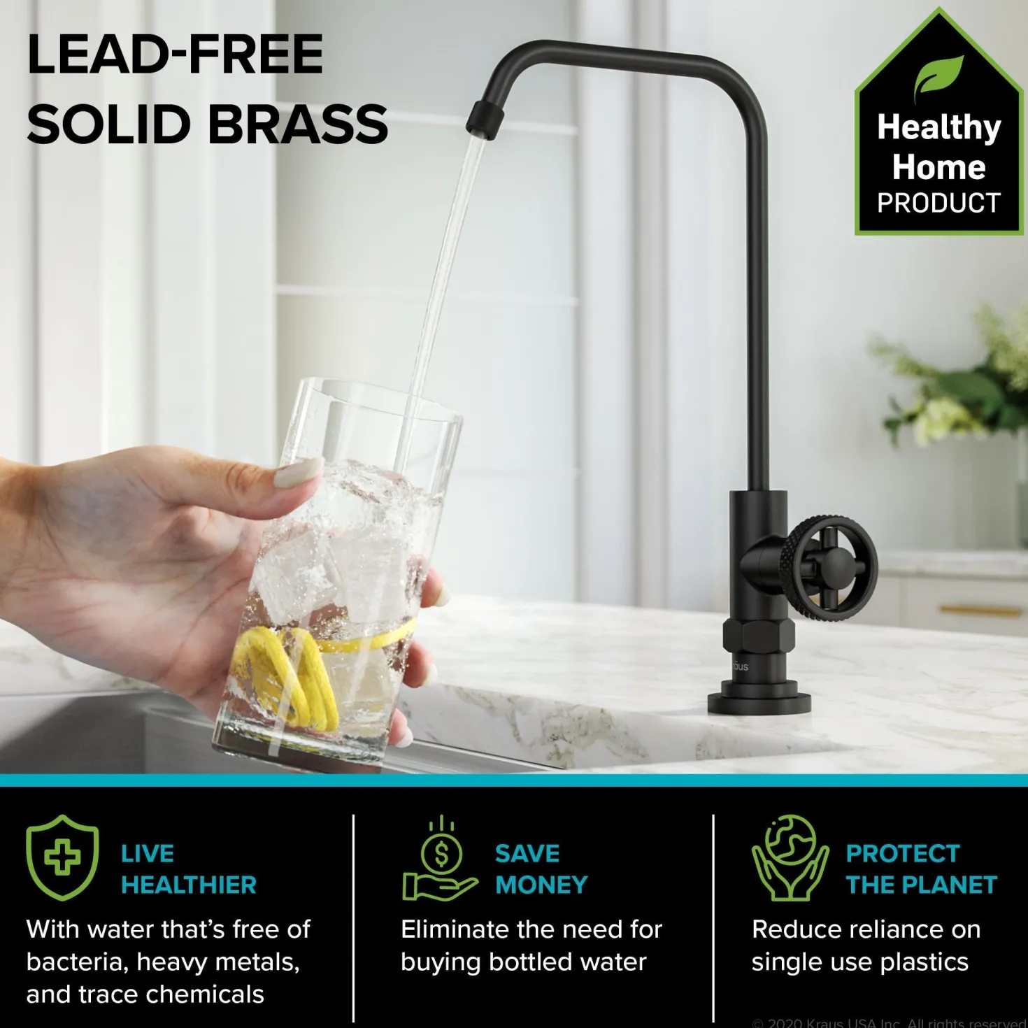 KRAUS Urbix Industrial Bridge Kitchen Faucet & Water Filter Faucet in Matte Black