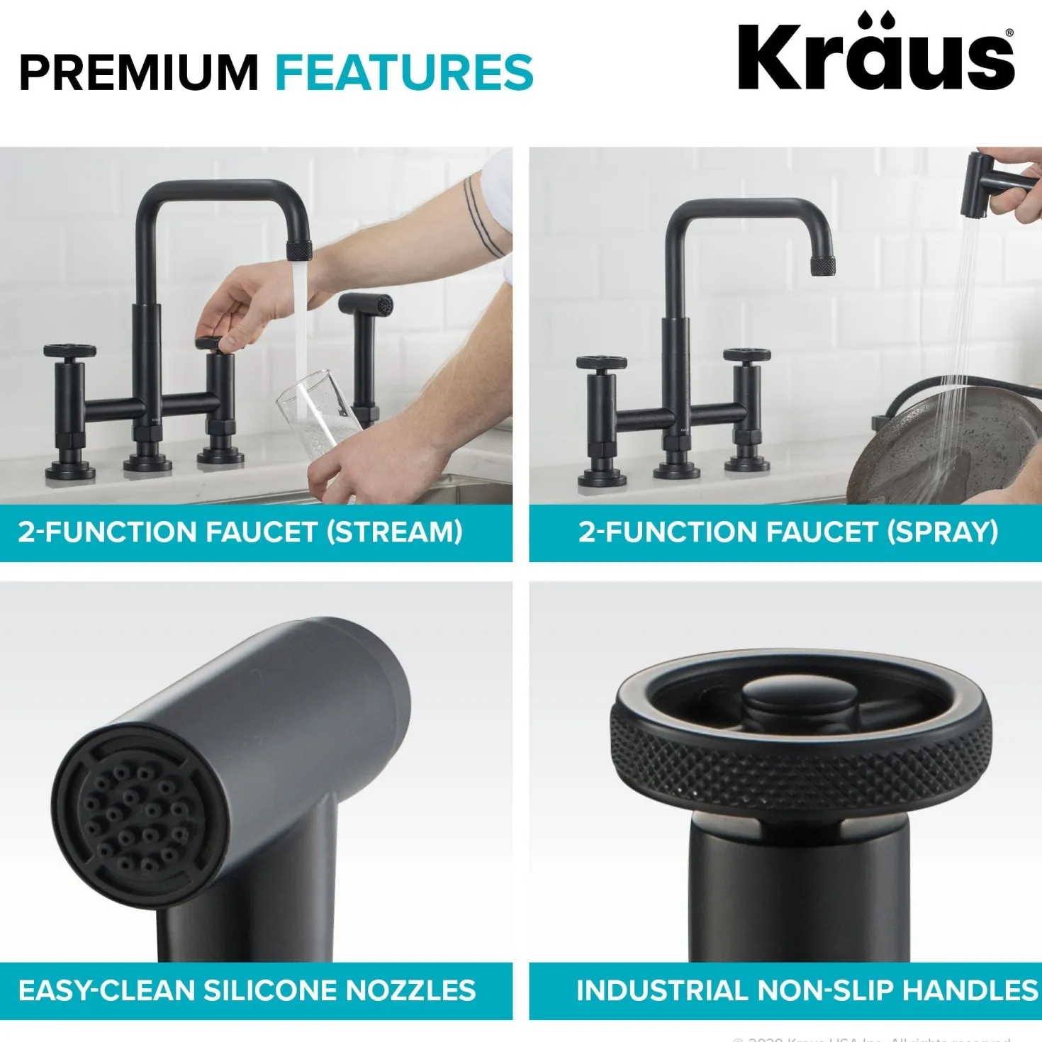 KRAUS Urbix Industrial Bridge Kitchen Faucet & Water Filter Faucet in Matte Black