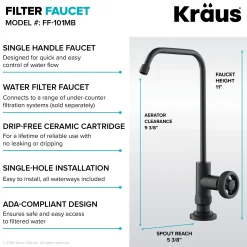 KRAUS Urbix Industrial Bridge Kitchen Faucet & Water Filter Faucet in Matte Black