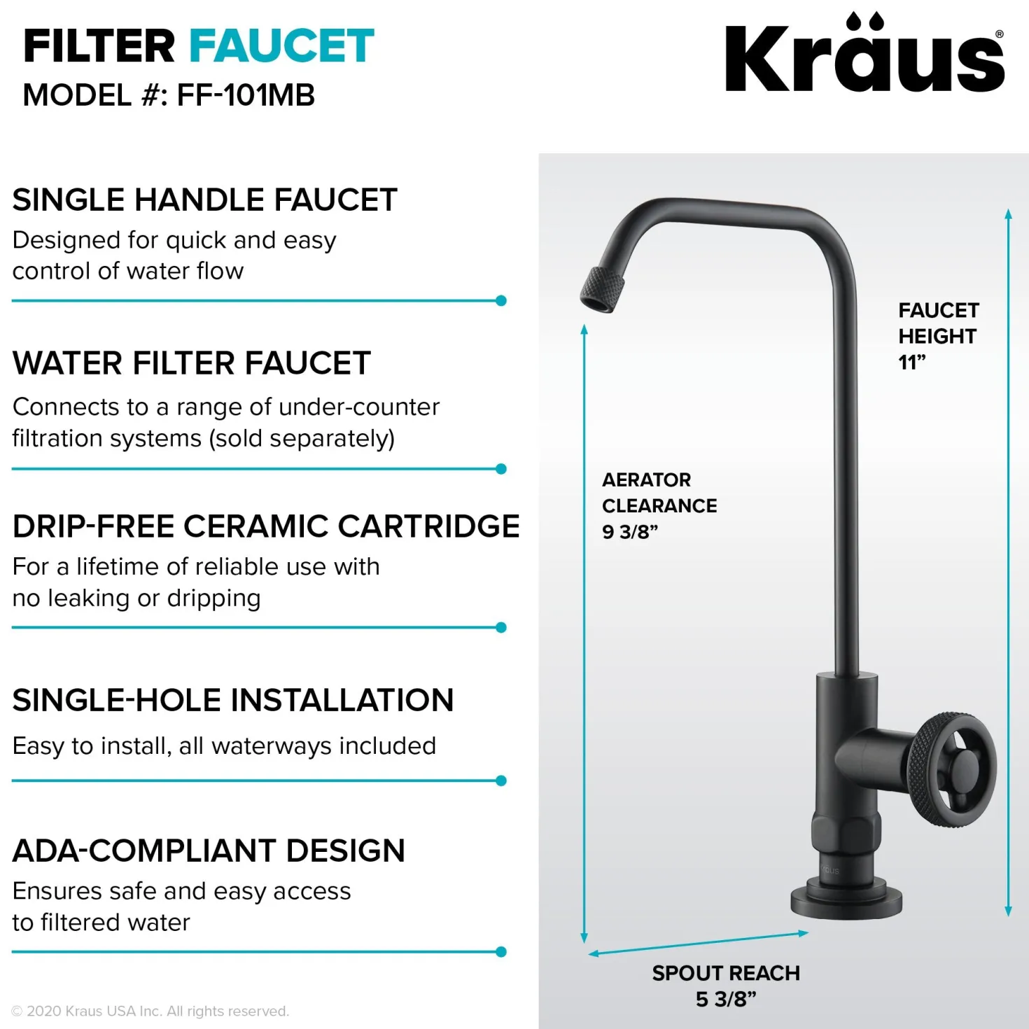 KRAUS Urbix Industrial Bridge Kitchen Faucet & Water Filter Faucet in Matte Black