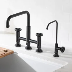 KRAUS Urbix Industrial Bridge Kitchen Faucet & Water Filter Faucet in Matte Black