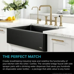 KRAUS Urbix Industrial Bridge Kitchen Faucet & Water Filter Faucet in Brushed Gold