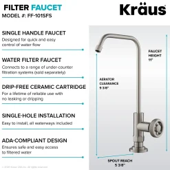 KRAUS Urbix Industrial Bridge Kitchen Faucet & Water Filter Faucet in Spot Free Stainless Steel