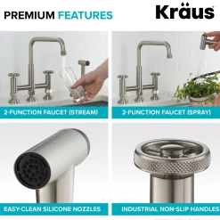 KRAUS Urbix Industrial Bridge Kitchen Faucet & Water Filter Faucet in Spot Free Stainless Steel