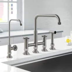KRAUS Urbix Industrial Bridge Kitchen Faucet & Water Filter Faucet in Spot Free Stainless Steel