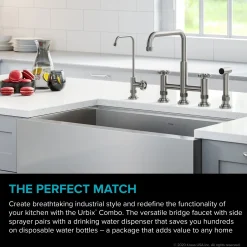 KRAUS Urbix Industrial Bridge Kitchen Faucet & Water Filter Faucet in Spot Free Stainless Steel
