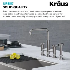 KRAUS Urbix Industrial Bridge Kitchen Faucet & Water Filter Faucet in Spot Free Stainless Steel